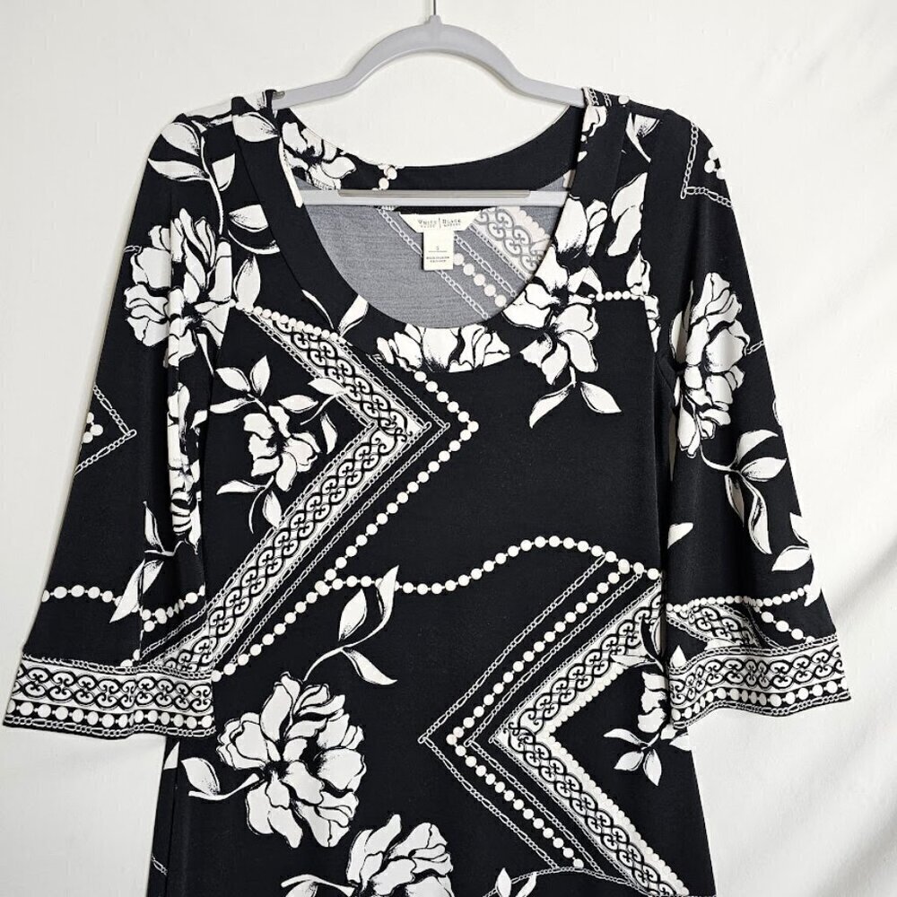 WHITE HOUSE BLACK MARKET 3/4 Sleeve Dress size S BLACK & WHITE FLORAL CLEARANCE! - Picture 3 of 7